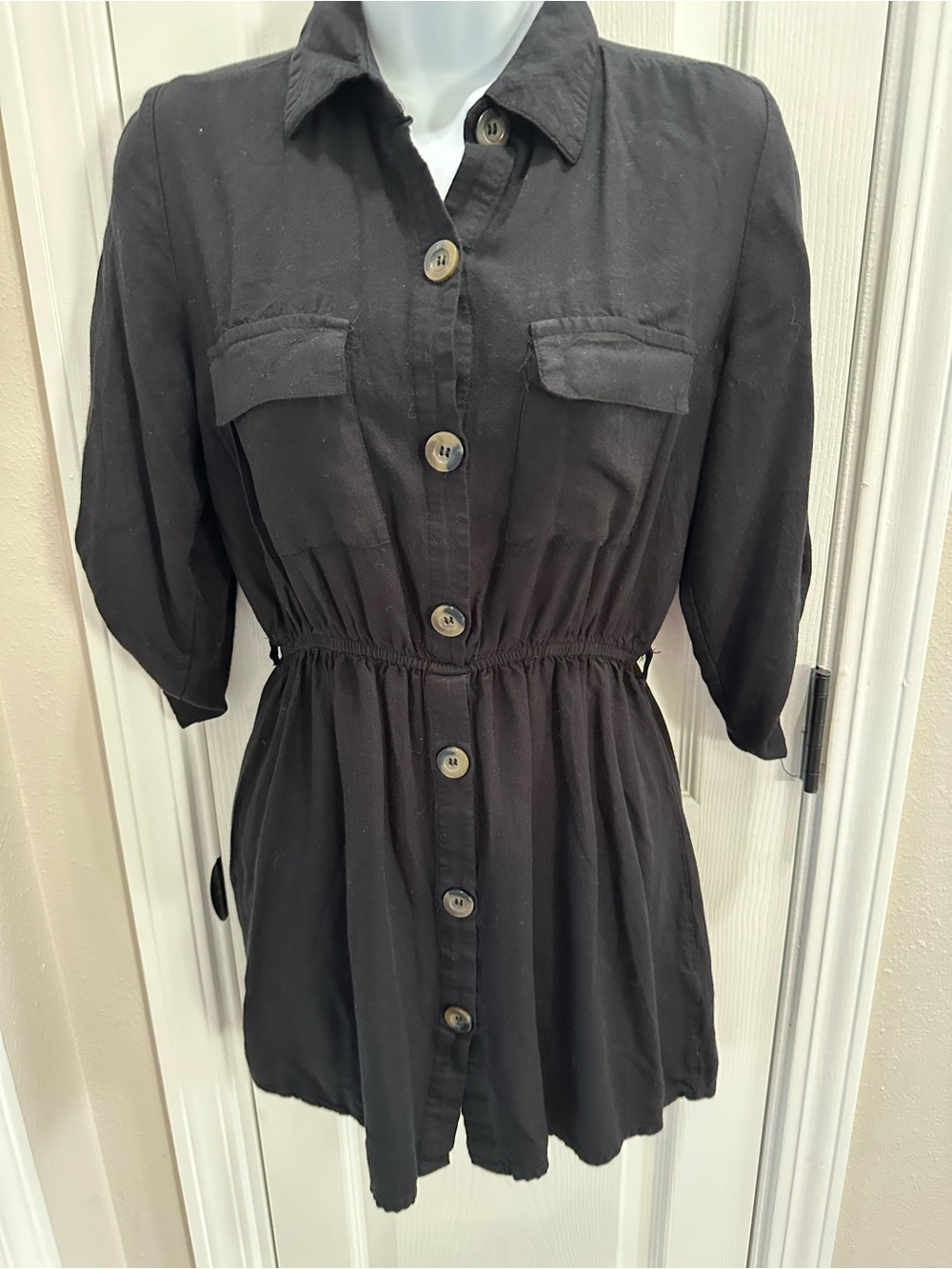 indulge Black Textured Fabric Top with Subtle Sheen